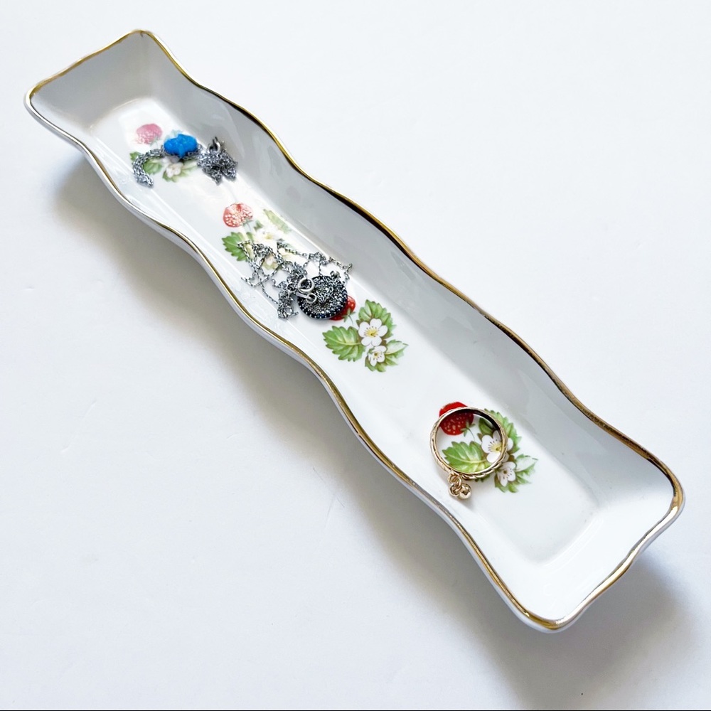 Vintage Crown Bone China Olivia tray strawberry floral jewelry dish